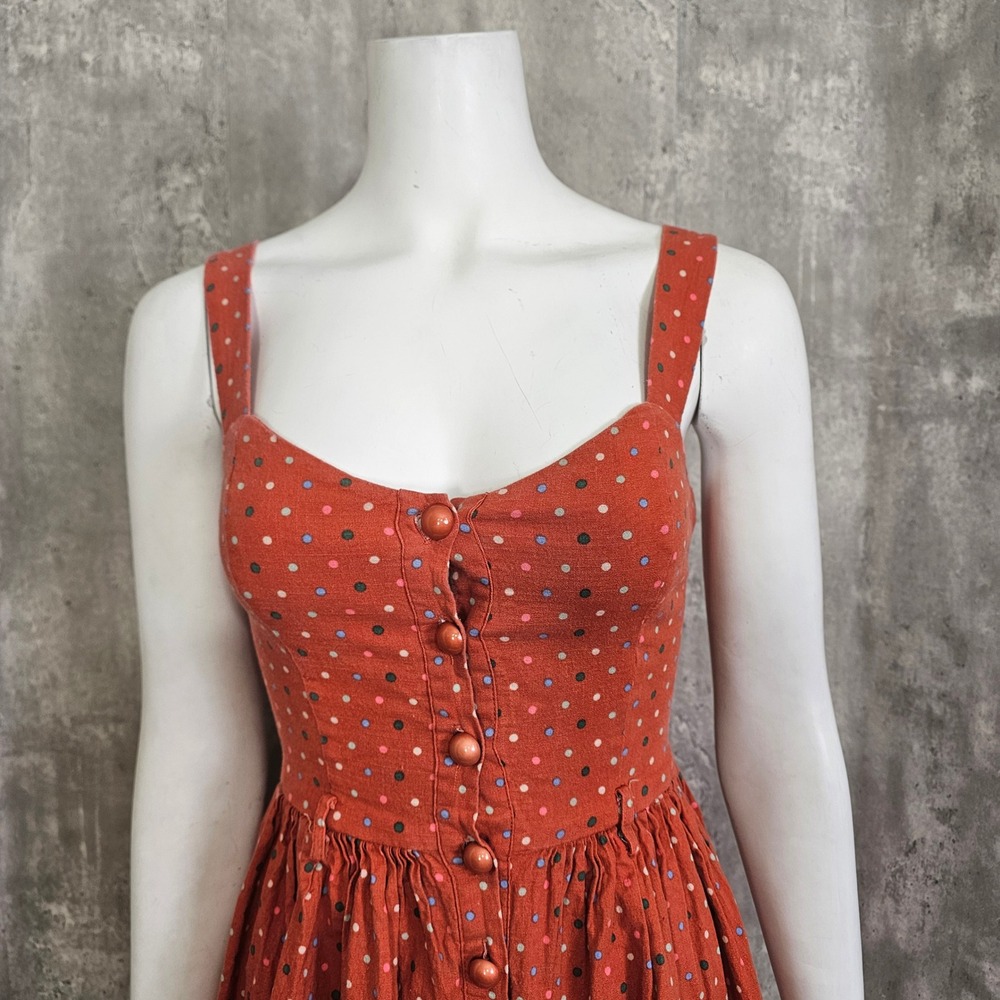 Collectif London Polka Dot Retro Sundress Orange Cotton Fit Flare Pinup XS - Picture 3 of 12